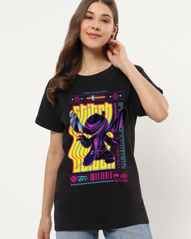 Women's Black Trance the night away Graphic Printed Boyfriend T-shirt