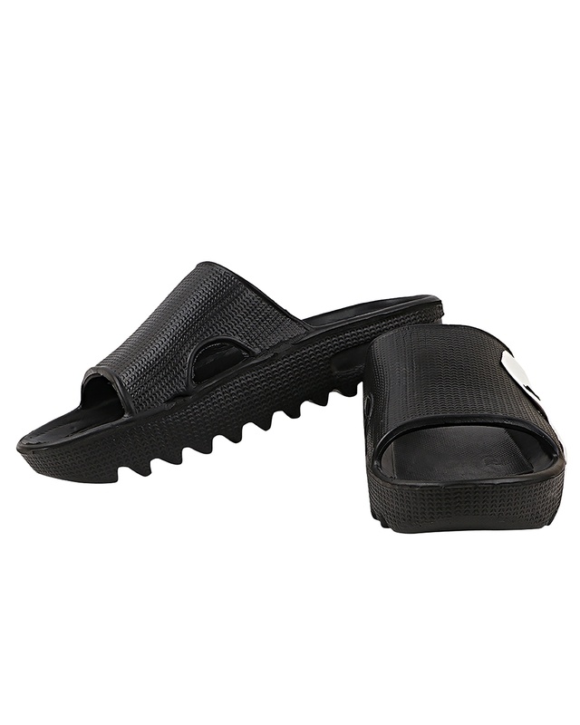 Shop Women's Black Typography Sliders-Front
