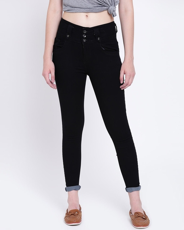 Shop Women's Black Washed Slim Fit High Waist Jeans-Front