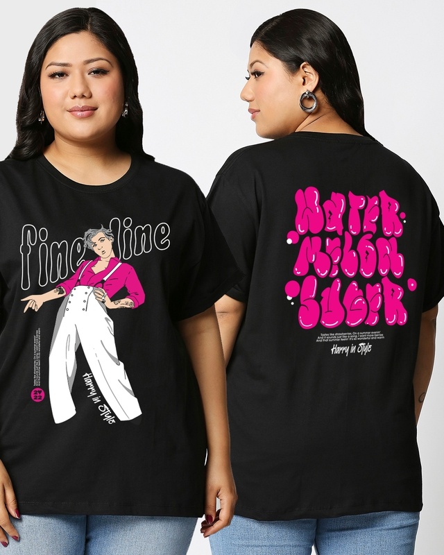 Shop Women's Black Watermelon Sugar Graphic Printed Boyfriend Plus Size T-shirt-Front