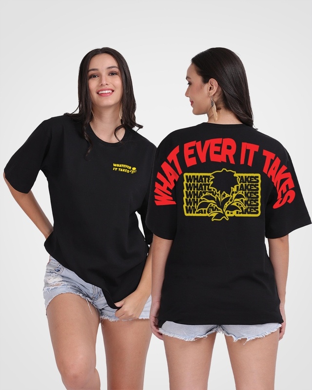 Shop Women's Black Whatever It Takes Graphic Printed Oversized T-shirt-Front