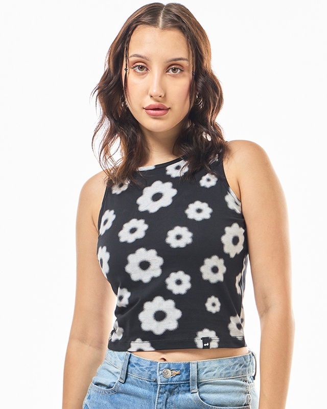 Shop Women's Black & White All Over Printed Oversized Short Top-Front