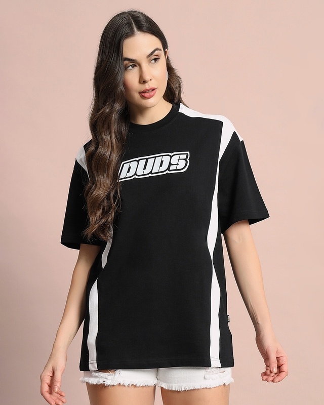 Women's Black & White Color Block Oversized T-shirt