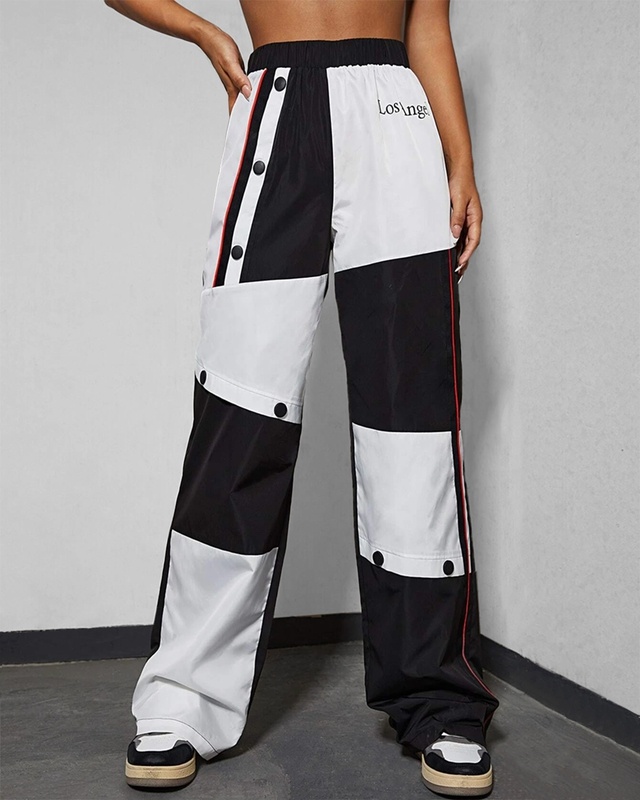 Shop Women's Black & White Color Block Oversized Wide Leg Korean Pants-Front