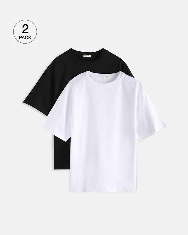 Shop Women's Black & White Oversized T-shirt (Pack of 2)-Front