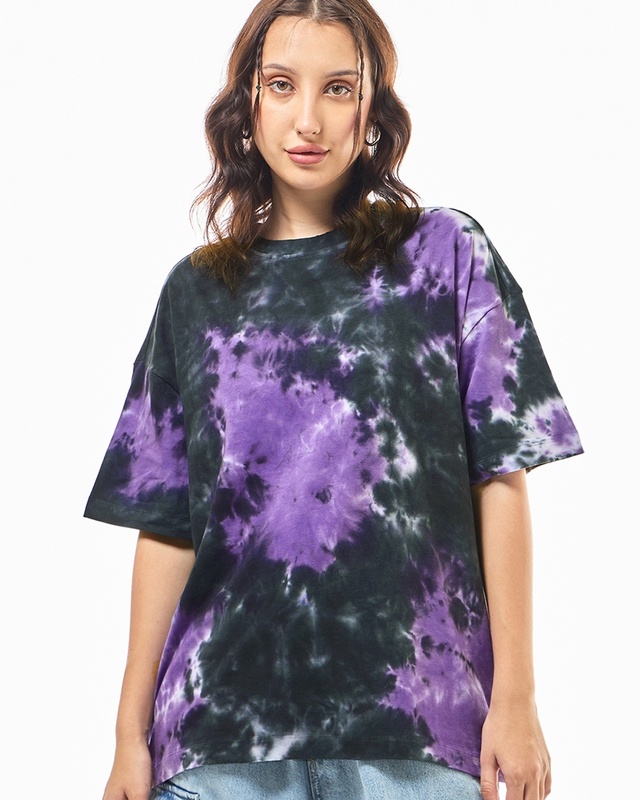 Shop Women's Black & White Tie & Dye Oversized T-shirt-Front