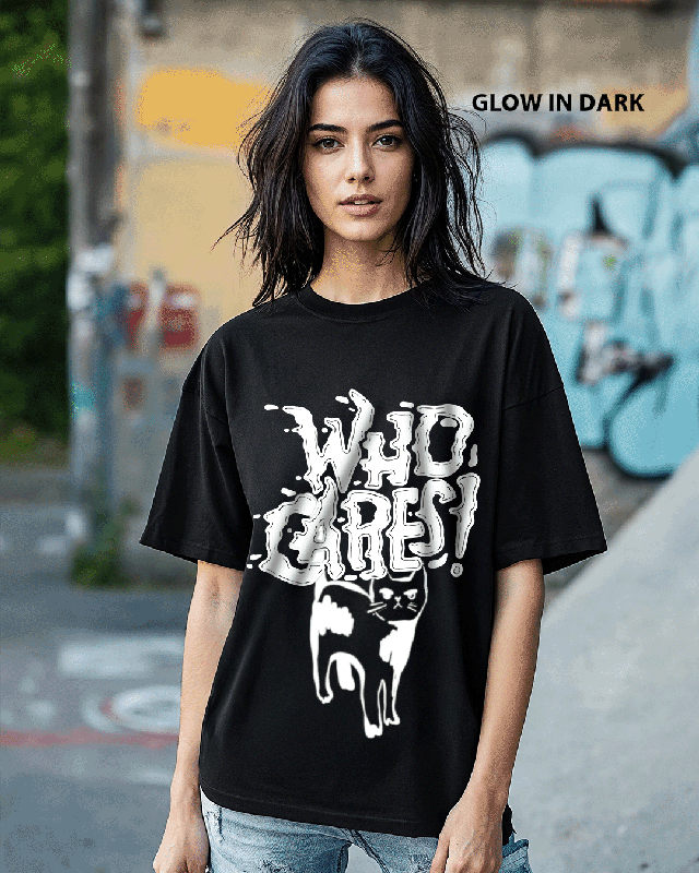 Shop Women's Black Who Cares Graphic Printed Oversized T-shirt-Front