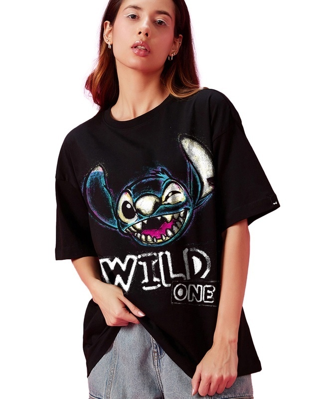 Shop Women's Black Wild One Graphic Printed Oversized T-shirt-Front