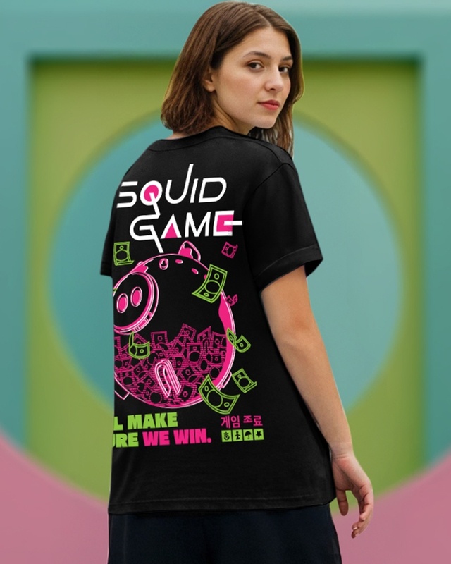 Shop Women's Black Win Graphic Printed Boyfriend T-shirt-Front