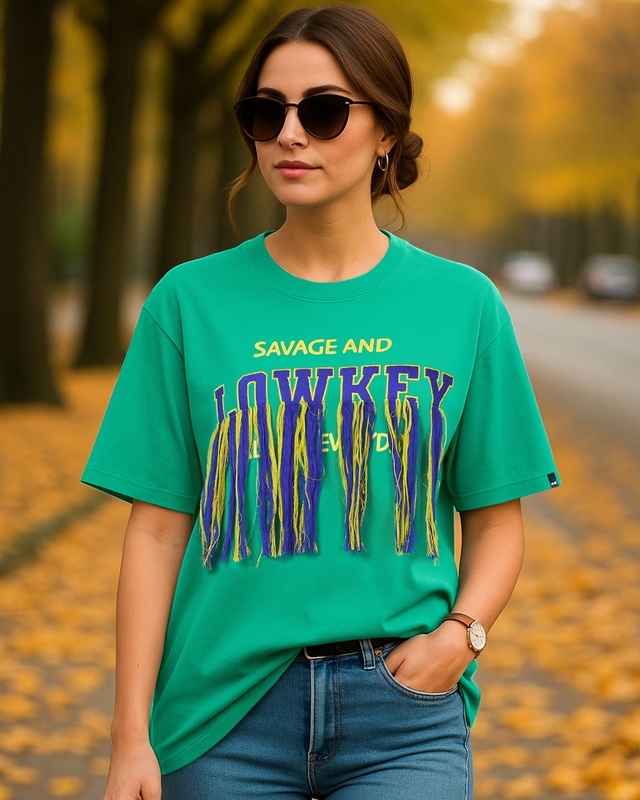 Shop Women's Blarney Green Embellished Oversized T-shirt-Front