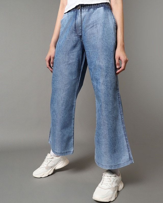 Shop Women's Blue Acid Wash Wide Leg Pants-Front