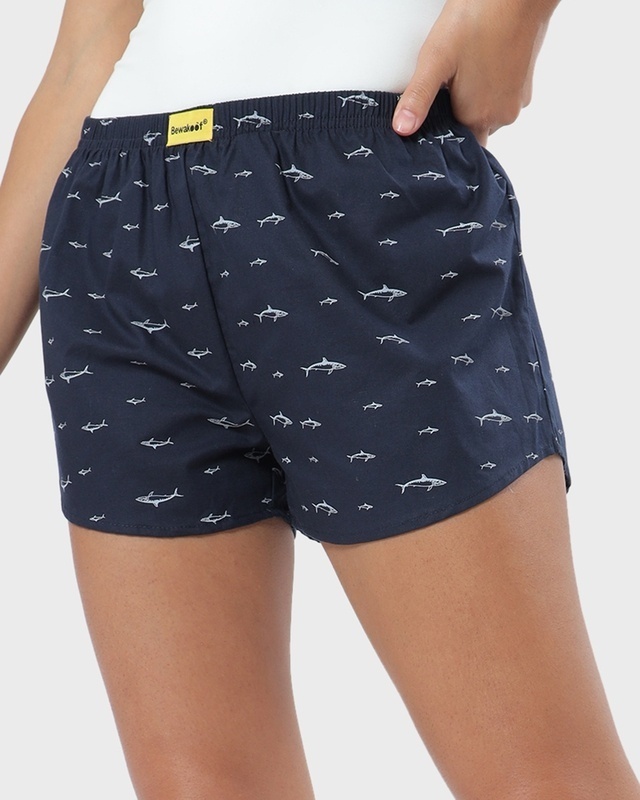 Shop Women's Blue All Over Dolphin Printed Boxers-Front