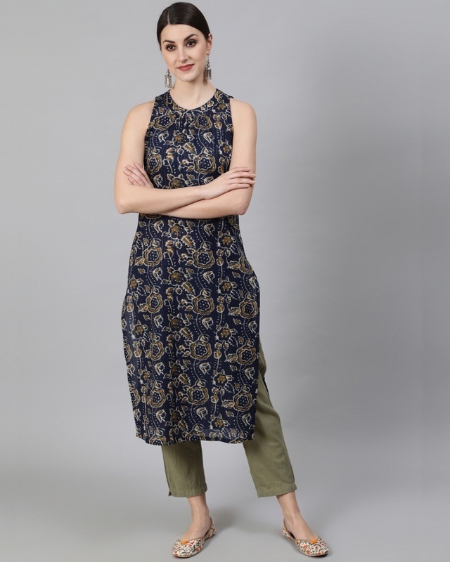 Shop Women's Blue All Over Floral Printed Kurta-Front