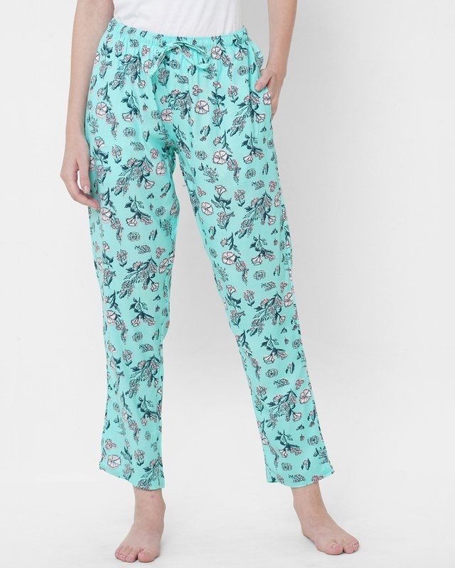 Shop Women's Blue All Over Floral Printed Lounge Pants-Front