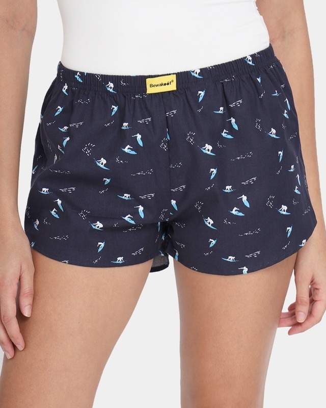 Shop Women's Blue All Over Printed Boxers-Front