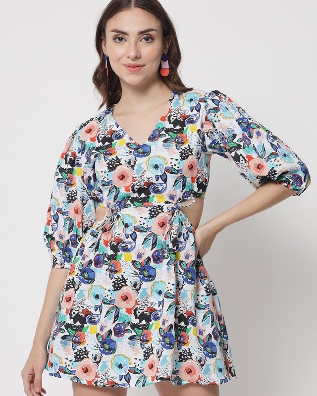 Shop Women's Blue All Over Printed Dress-Front