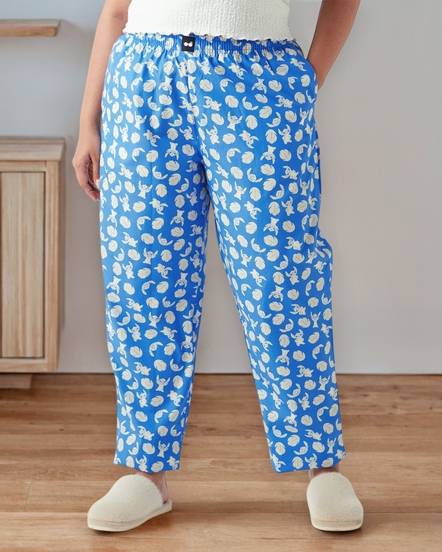 Shop Women's Blue All Over Printed Plus Size Pyjamas-Front