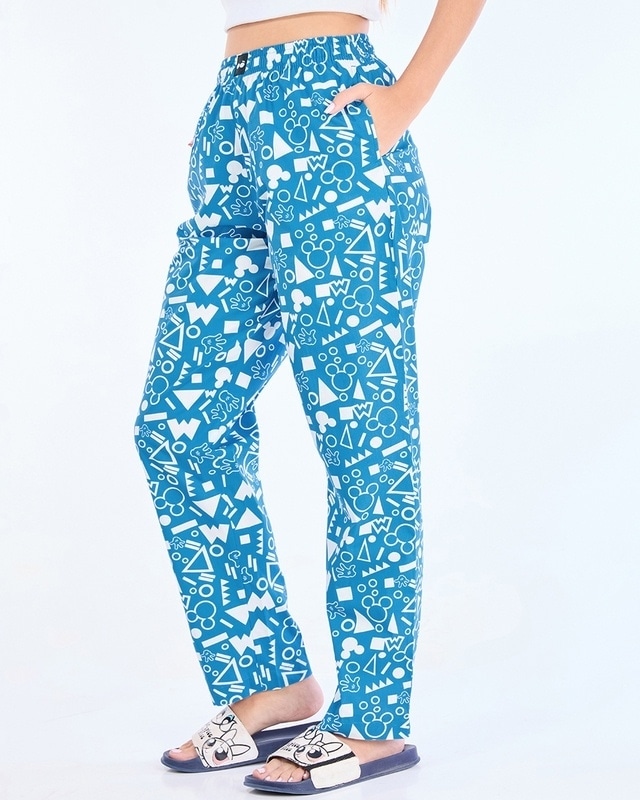 Shop Women's Blue All Over Printed Pyjamas-Front