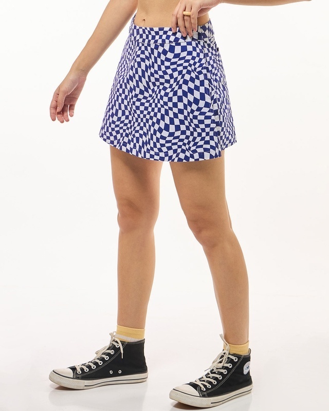 Shop Women's Blue & White All Over Printed Skorts-Front