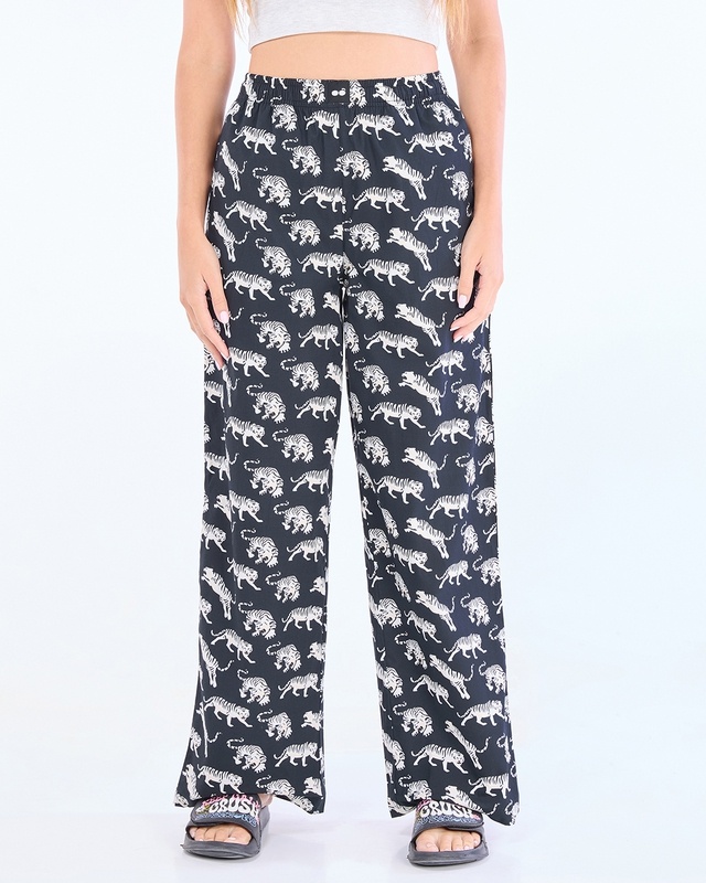 Shop Women's Blue All Over Printed Wide Leg Pyjamas-Front