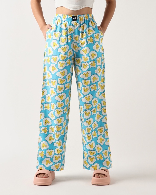 Shop Women's Blue All Over Printed Wide Leg Pyjamas-Front