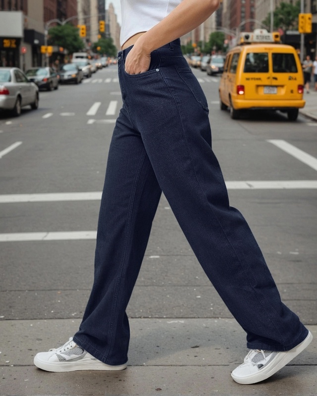 Shop Women's Blue Baggy Wide Leg Jeans-Front