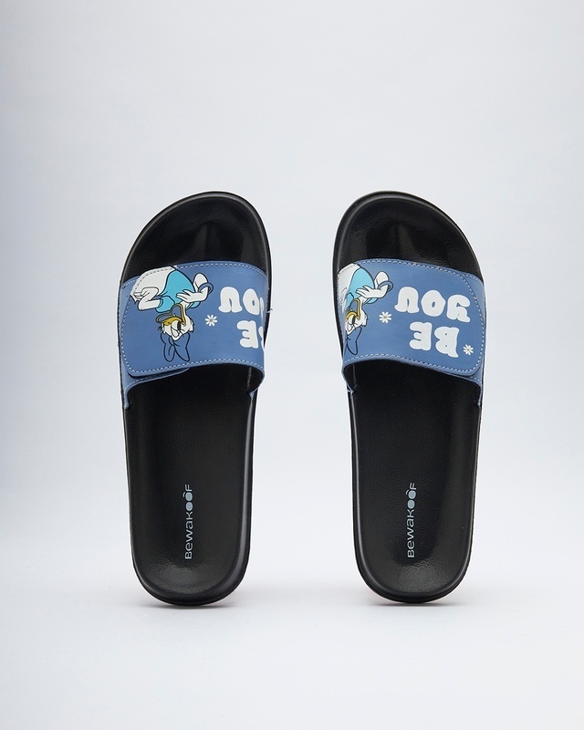 Shop Women's Blue & Black Be You Printed Velcro Sliders-Front