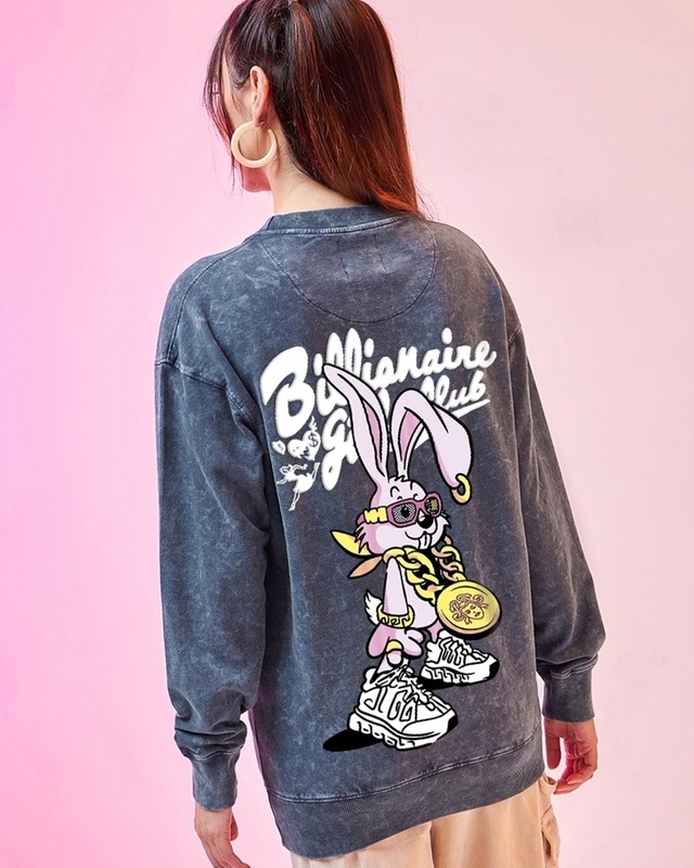 Shop Women's Blue Billionaire Girls Club Graphic Printed Oversized Sweatshirt-Front