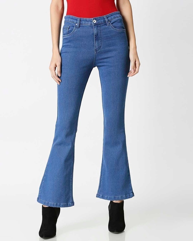 Shop Women's Blue Bootcut High Rise Clean Look Jeans-Front