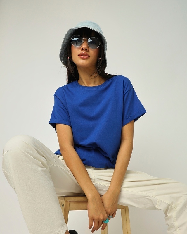 Shop Women's Blue Boyfriend T-shirt-Front