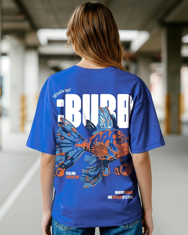 Shop Women's Blue Bubb Graphic Printed Oversized T-shirt-Front