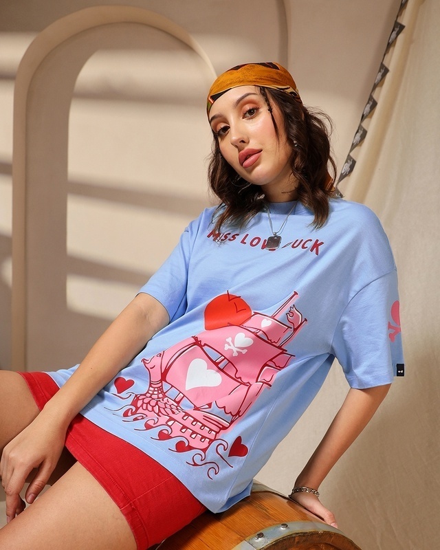 Shop Women's Blue Captain Alvida Graphic Printed Oversized T-shirt-Front