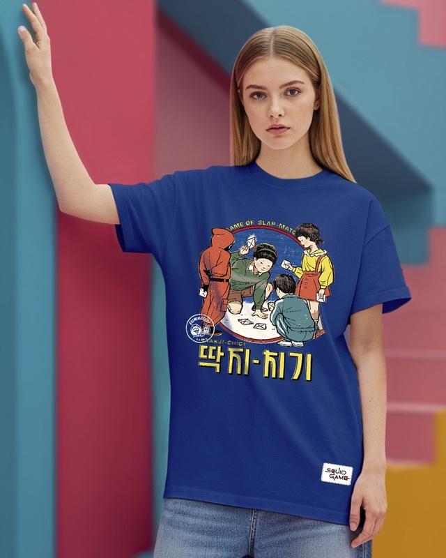 Shop Women's Blue Chigi Graphic Printed Boyfriend T-shirt-Front
