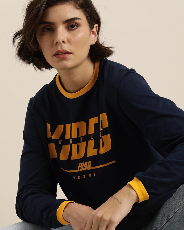 Shop Women's Blue Chill Vibes Typography Oversized T-shirt-Front