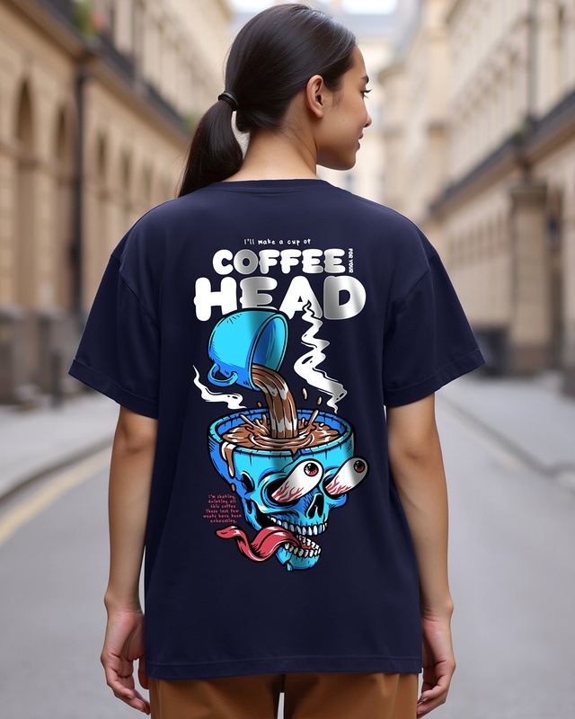 Shop Women's Blue Coffee Head Graphic Printed Boyfriend T-shirt-Front