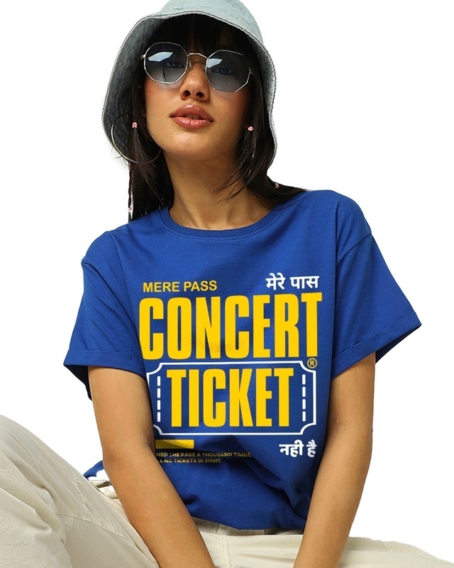 Shop Women's Blue Concert Typography Boyfriend T-shirt-Front