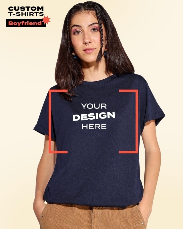 Shop Women's Blue Customizable Boyfriend T-shirt-Front