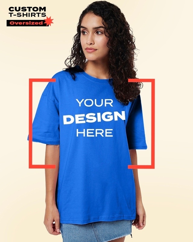 Shop Women's Blue Customizable Streetwear Oversized T-shirt-Front