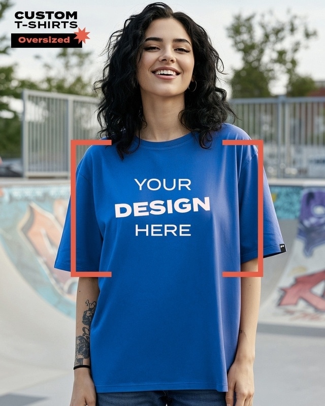 Shop Women's Blue Customizable Streetwear Oversized T-shirt-Front