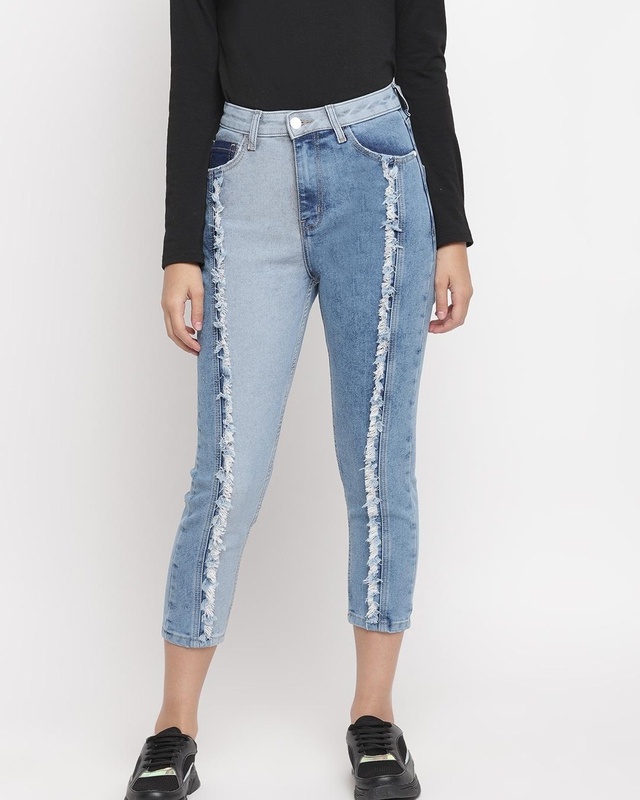 Shop Women's Blue Cut & Sew Slim Fit Jeans-Front