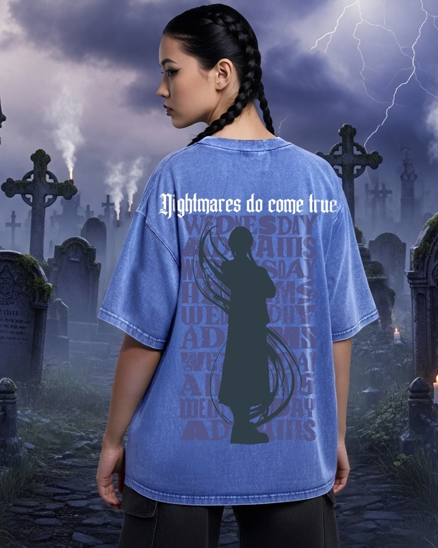Shop Women's Blue Dark Cloud Graphic Printed Oversized Acid Wash T-shirt-Front