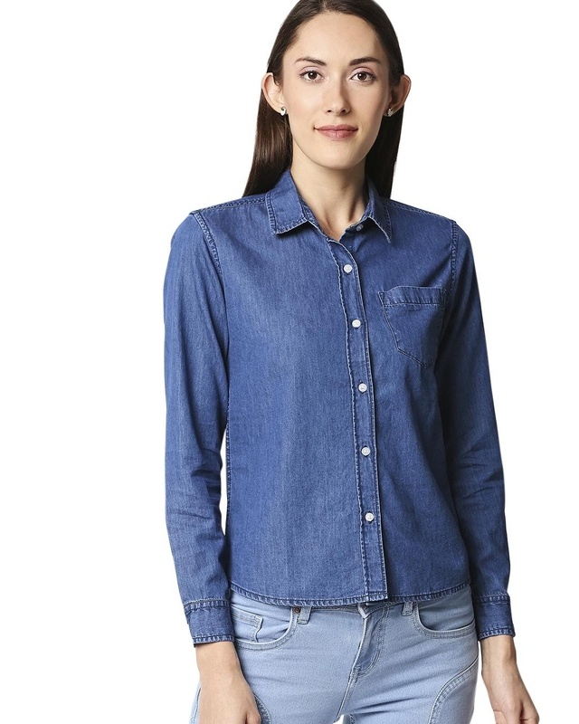 Shop Women's Blue Denim Shirt-Front