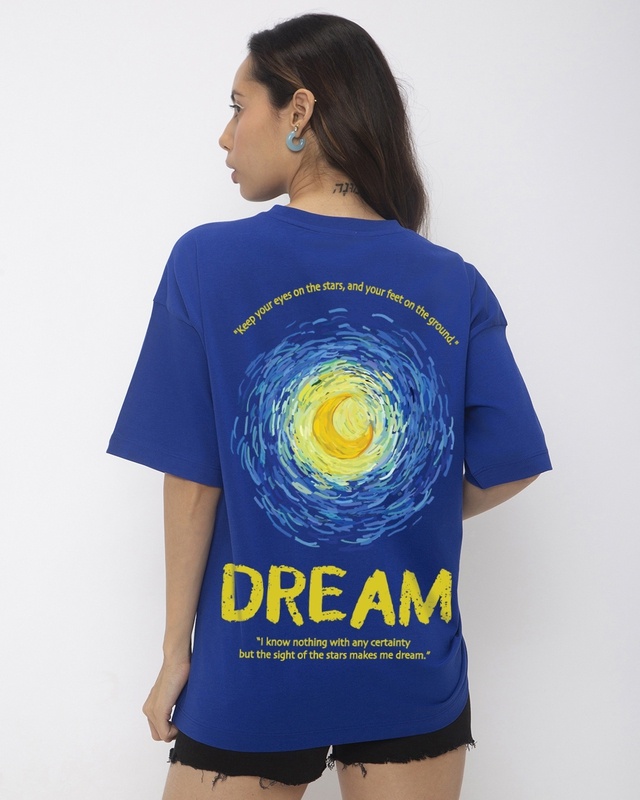 Shop Women's Blue Dream Graphic Printed Oversized T-shirt-Front