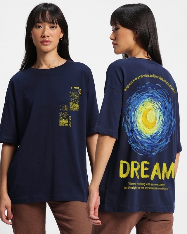 Shop Women's Blue Dream Graphic Printed Oversized T-shirt-Front