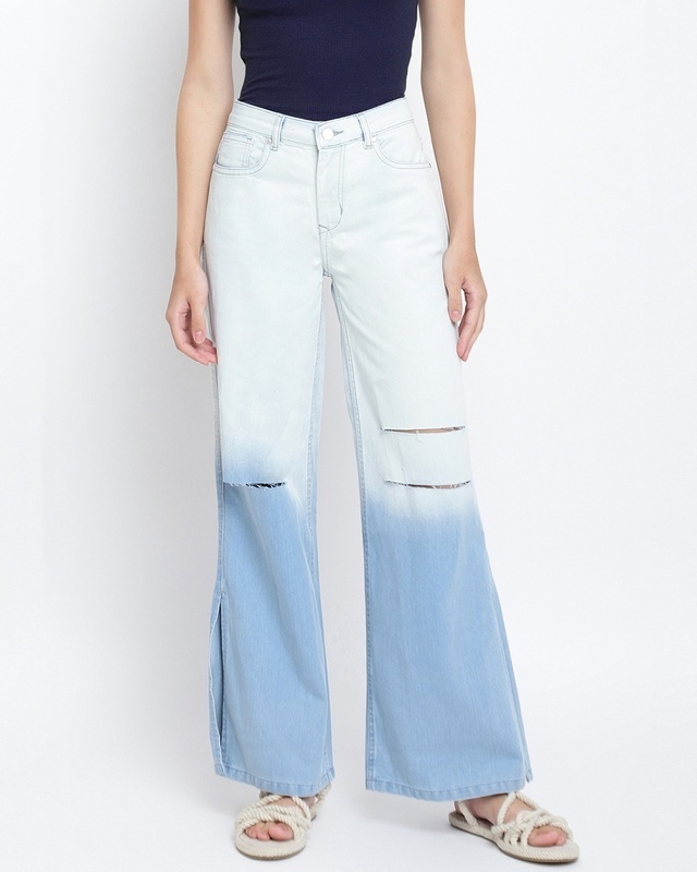 Shop Women's Blue Dyed Flared Jeans-Front