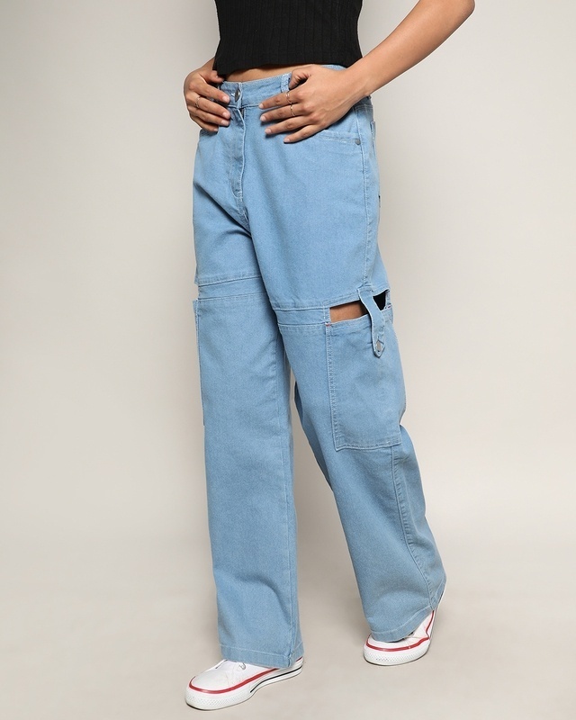 Shop Women's Blue Relaxed Fit Flared Jeans-Front