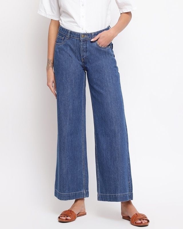 Shop Women's Blue Flared Jeans-Front