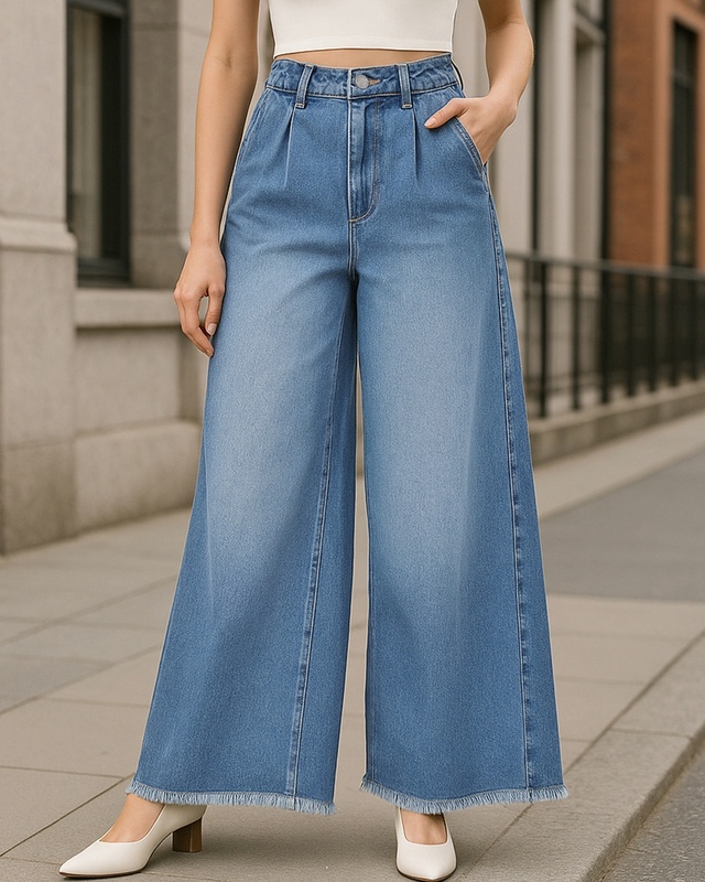 Women's Blue Flared Washed Korean Jeans-Front Bewakoof Shop Women's Blue Flared Washed Korean Jeans-Front