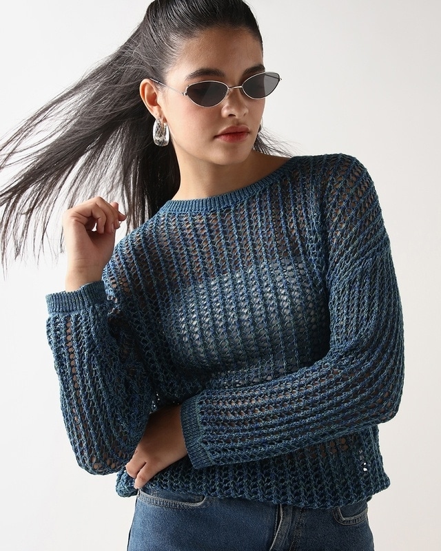 Shop Women's Blue Flat Knit Top-Front