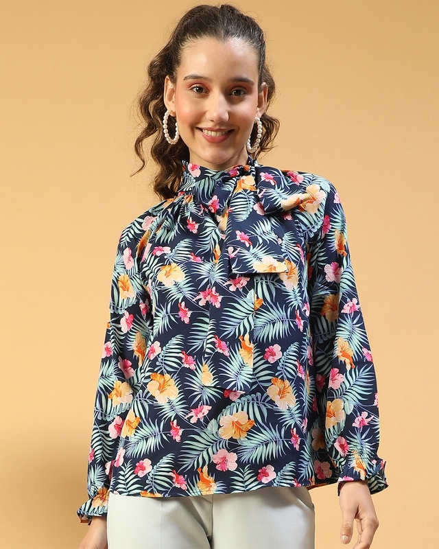 Women's Blue Floral Printed Top